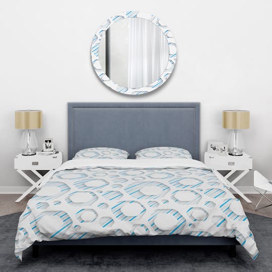 Designart '3D White And Blue Pattern IV' Mid-Century Duvet Cover Set